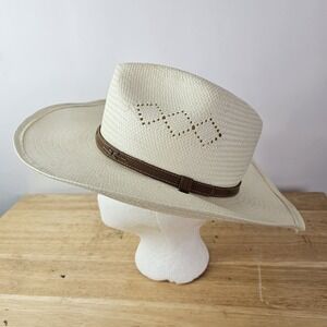 Bailey White Straw Western Cowboy Hat Medium Brown Leather Band Classic Style